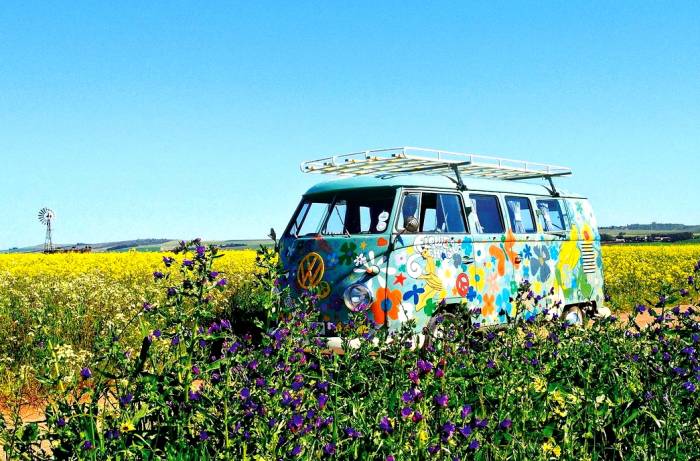 Rintracciata in Sudafrica, una tipica interpretazione hippy del minibus Volkswagen.