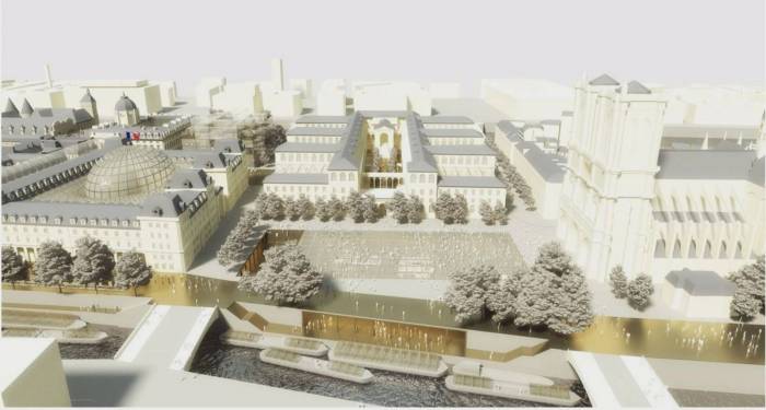 Un'ipotesi grafica della nuova piazza davanti a Notre-Dame (© D. Perrault 2016)