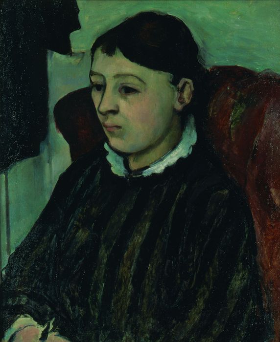 Madame Cézanne en robe rayée, 1883-85 Paul Cézanne