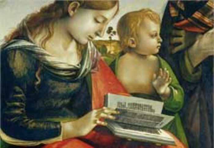 Luca Signorelli, Sacvra Famiglia (1485-88) dalla Galleria degli Uffizi, Firenze.