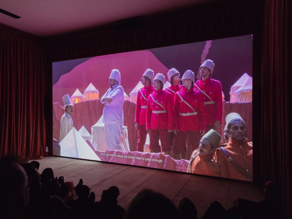 La grande installazione video del Padiglione Egitto realizzata da Wael Shawky - foto di Matteo de Mayda. Courtesy Biennale di Venezia