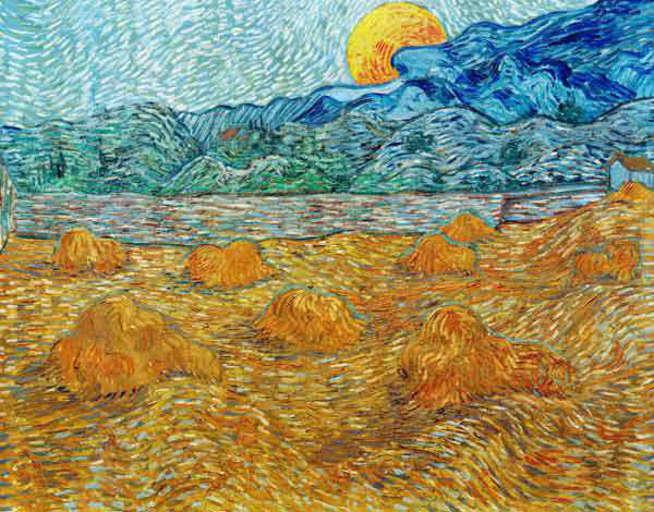 Vincent van Gogh,  Paesaggio con covoni di grano e luna che sorge 
